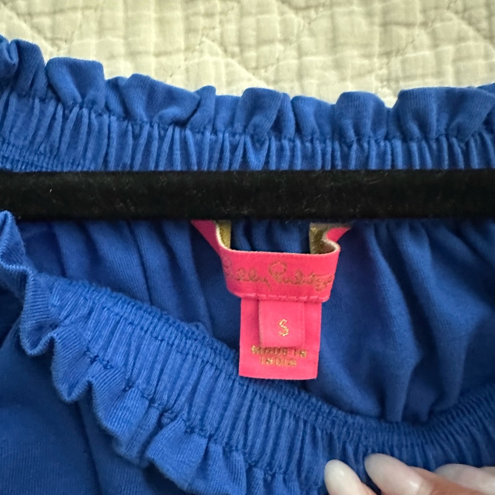 Lilly Pulitzer Blue Smocked Flutter Sleeve Blouse - Picture 2 of 2
